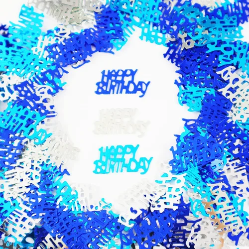 Vista 5 de Confeti de feliz cumpleaños, decoración de dispersión de mesa, suministros de fiesta azul y plateado