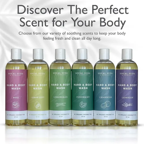 Vista 5 de SoCal Suds & Company Gel de baño orgánico - Jabón líquido suave para manos y cuerpo para hombres y mujeres, fabricado con aceites orgánicos y aceite