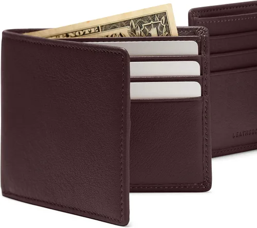 Vista 7 de Leatherology Cartera doble delgada marrón para hombre, RFID disponible