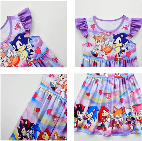 Vista 3 de WTEXPERT Vestido de cumpleaños para niñas vestidos de fiesta de verano para niños trajes casuales talla 8 lindo disfraz de dibujos animados manga