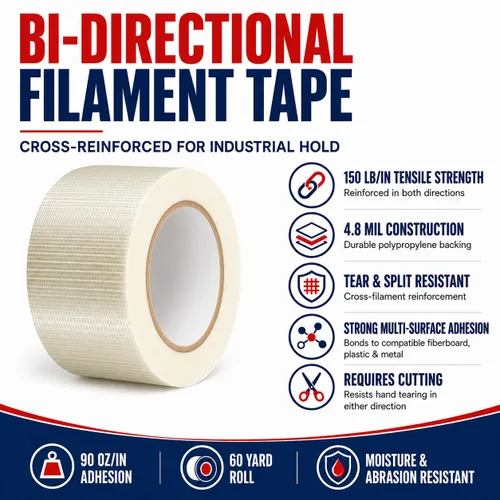 Vista 2 de T.R.U. FIL-835B/D cinta de filamentos cruzados transparente: 60 yardas. Transparent Fiberglass-Reinforced Strapping Tape; Tear Resistant for
