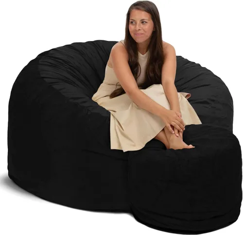 Vista 7 de ULTIMATE SACK 5000 Silla Puf de 5-Pies con Reposapiés, Funda de Gamuza Negra – Tumbona de Espuma de Gran Tamaño, Asiento de Suelo, Sofá Pequeño