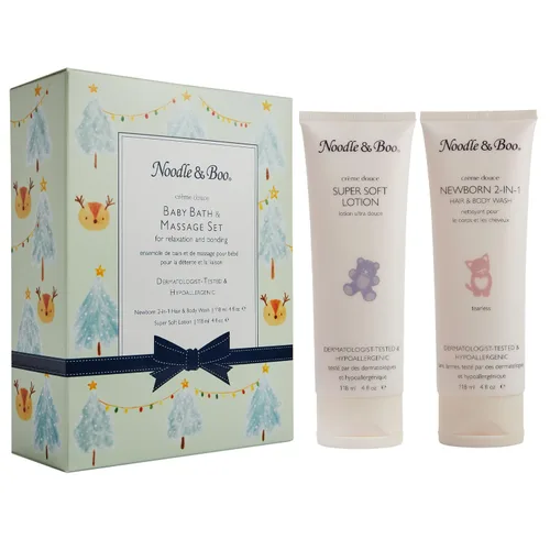 Vista 5 de Noodle & Boo Set de regalo de baño y masaje para bebés, con gel de baño y cuerpo para recién nacidos, loción súper suave, probado por pediatras