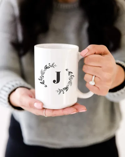 Vista 47 de The Cotton & Canvas Co. Botánico personalizado monograma inicial letra A taza de café porcelana cerámica taza de café para ella, para él