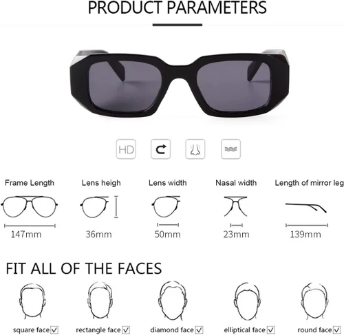 Vista 4 de ADE WU Lentes de sol rectangulares para mujer, estilo retro, a la moda, angostos, cuadrados, con protección UV400, Marco negro/lente gris