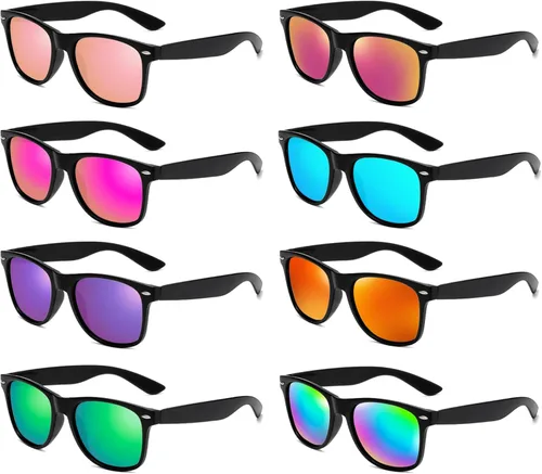 Vista 102 de Suministros para regalos de fiesta de colores neón Paquete de 8 gafas de sol unisex
