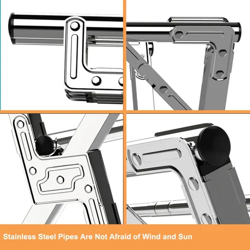 Vista 4 de Estante de secado de ropa de acero inoxidable plegable, estante de secado de ropa para lavandería resistente, ahorro de espacio para secar, estante