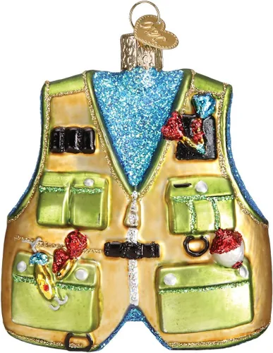 Vista 5 de Old World Christmas Adorno de cristal soplado de pesca Bobber para árbol de Navidad, decoración navideña artesanal, colección de pescadores