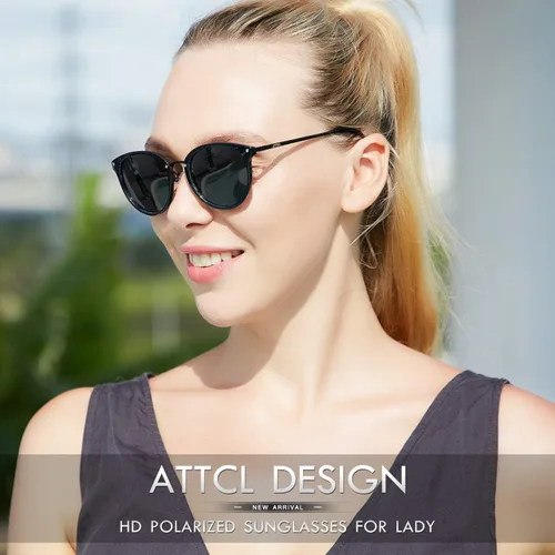 Vista 2 de ATTCL Gafas de sol polarizadas redondas para mujer - Protección UV Marco de metal
