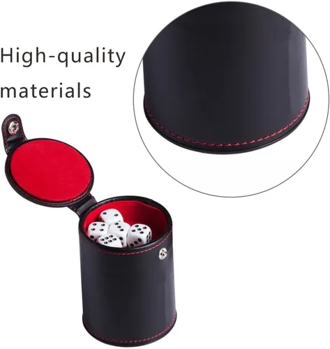 Vista 3 de Taza de dados de piel sintética, herramienta de almacenamiento de dados con forro de fieltro de moda, agitador de dados silencioso para disfrutar