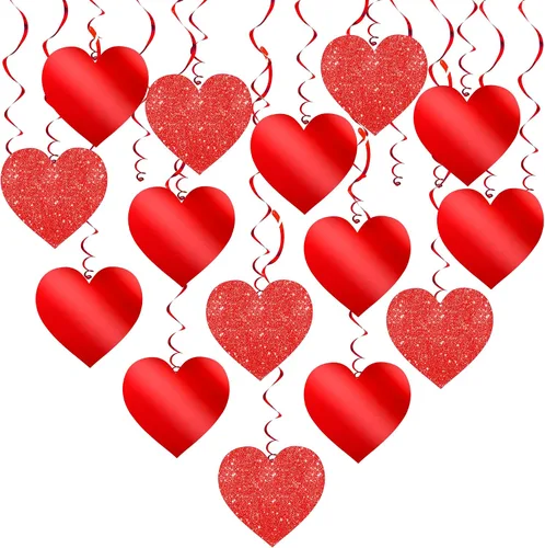 Vista 4 de KatchOn, Red Lip Balloons Set - Large 30 Inch, Pack of 4 Happy Valentines Day Banner - XtraLarge 72x44 Inch Glitter Red Hanging Heart Swirls