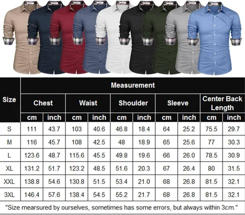 Vista 6 de COOFANDY Camisas de vestir de algodón para hombre, manga larga, cuello a cuadros, ajuste delgado, casual, con botones