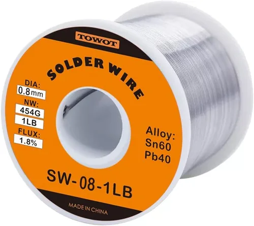 Vista 2 de TOWOT Alambre de soldadura con núcleo de colofonia de estaño y plomo para soldadura eléctrica, contenido 1.8% de flujo de soldadura Sn60-Pb40