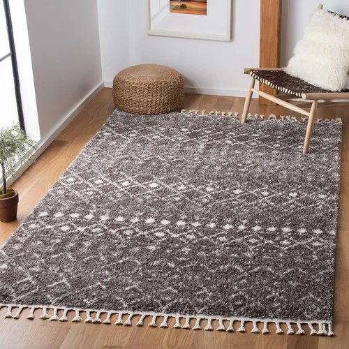 Vista 14 de SAFAVIEH Berber Fringe Shag Collection - Alfombra decorativa de 2 pies 2 pulgadas x 4 pies, color crema y gris oscuro, diseño que no desprende