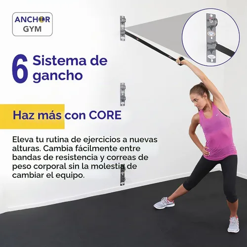 Vista 4 de Anchor Gym Core Station - Anclajes de entrenamiento de montaje en pared para banda de resistencia, tres unidades con dos ganchos para bandas