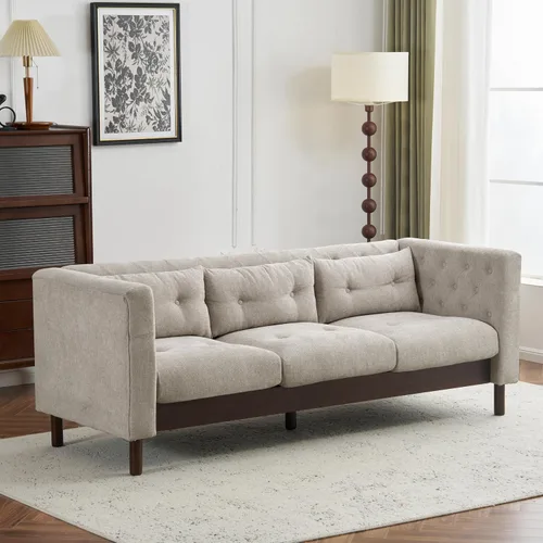 Vista 7 de Christopher Knight Home Marloo Sofá de 3 plazas, sofá tapizado con respaldo copetudo, patas de madera de caucho, 78 pulgadas de ancho x 29.75