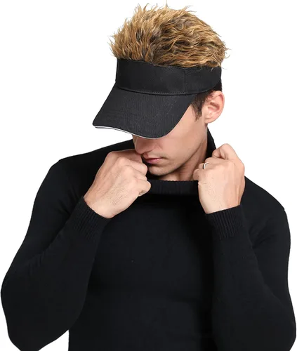 Vista 2 de Gorra de béisbol ajustable para hombre, con visera para el sol, divertida, gorra de golf falsa, color negro