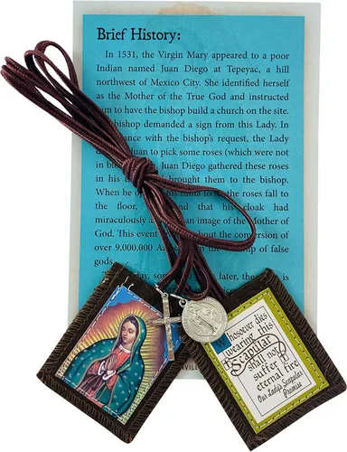 Vista 2 de Westmon Works Escapulario marrón tradicional de Nuestra Señora de Guadalupe con tarjeta de oración