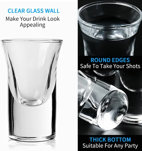 Vista 5 de LINALL Juego de vasos de chupito de 12 piezas, 1 onza/1.0 fl oz con soporte base pesada para whisky tequila, 12 bandejas de servir de vidrio