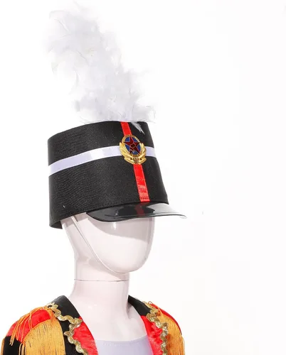 Vista 3 de Kids Drum Band Hat with Feather Toy Soldier Hat Drum Major Hat Costume Ceremonial Hat Majorette Hat