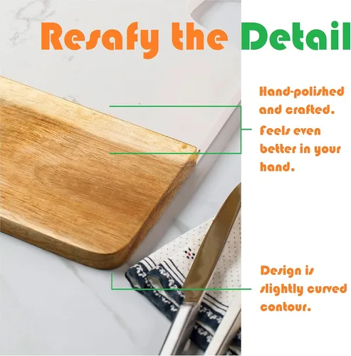 Vista 6 de Resafy Tabla de cortar de madera de acacia, tabla de cortar con bloque de carnicero, para tallar queso, para servir, adecuada para cocina