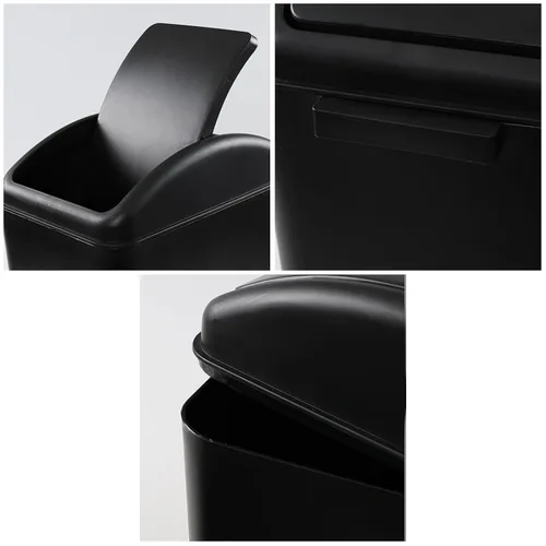 Vista 2 de Asking - Bote de basura pequeño de 4.5 galones con tapa abatible, paquete de 3, color negro Cubo de basura de plástico con tapa giratoria, mango
