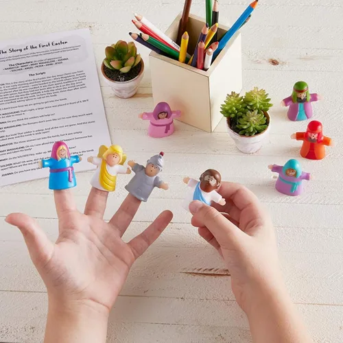 Vista 2 de Needzo Marionetas de dedo con guión para contar historias, actividad religiosa de escuela dominical, 8 piezas