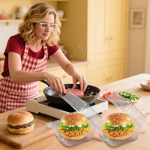 Vista 7 de NPLUX 25 Pack de Envases Desechables con Bisagras de Plástico Transparente y Engrosado para Llevar Alimentos, Recipientes para Tartas con Tapa, 5.8