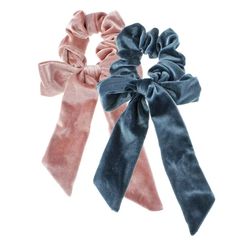 Vista 9 de My Lello 2pcs Velvet Long Tail Bow Hair Scrunchies Variedad Negro/Rojo