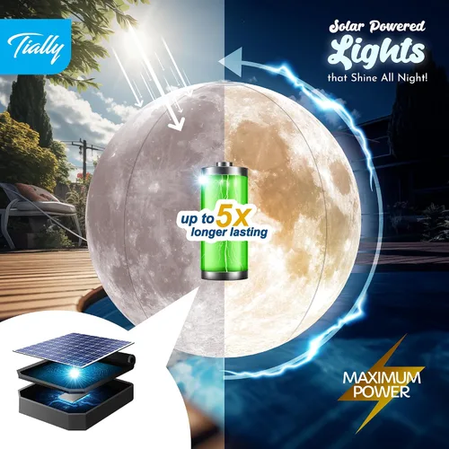 Vista 4 de TIALLY Luces Flotantes de Piscina Luna Llena - Luces de Piscina de 14" que Flotan con Energía Solar, Bolas de Luz LED Inflables Impermeables