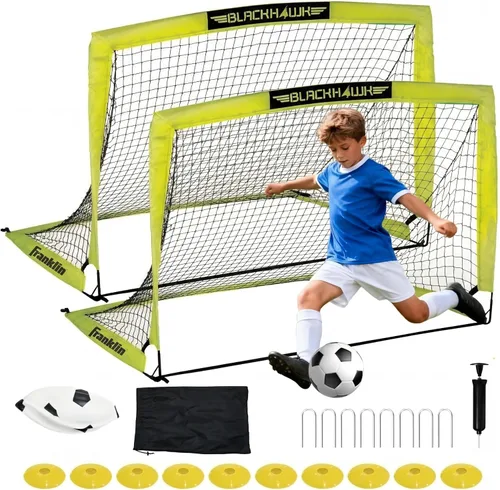 Vista 8 de Paquete de 2 porterías de fútbol de 6 x 4 pies, juego de porterías de fútbol para niños, red de fútbol portátil desplegable con pelota de fútbol
