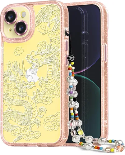 Vista 134 de Compatible para iPhone 13 Funda Bonita Estética - Funda para Teléfono Rosa con Purpurina con Protector de Cámara - Diseño de Cubierta