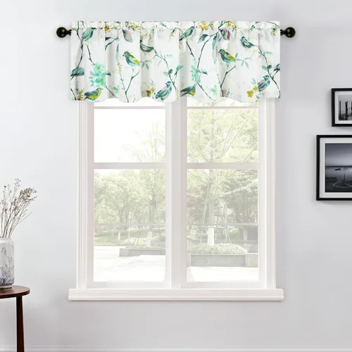 Vista 46 de VOGOL Cenefa de pájaro y bayas, decoración clásica de ventana de campo americano con estampado botánico, cortina de bolsillo para barra fácil