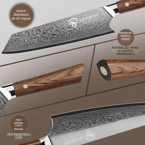 Vista 2 de Cuchillo de chef de Damasco hecho a mano de 8 pulgadas con mango Cuchillo de chef de Damasco de 8" con mango de madera de Pakka