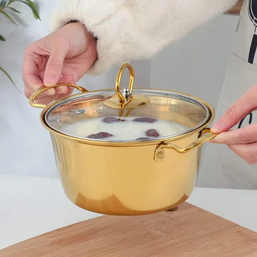 Vista 5 de Olla de sopa con tapa de vidrio, olla de acero inoxidable, olla multiusos con asa, olla de cocción de sopa (plateado)