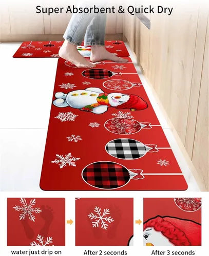 Vista 4 de Tapete de baño de muñeco de nieve rojo para bañera, antideslizante, de secado rápido y absorbente, de tierra de diatomeas, para fregadero de cocina
