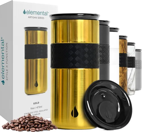 Vista 9 de Elemental Artisan Vaso Térmico Aislado, Taza de Viaje para Café de Triple Pared, Vaso Térmico de Café Reutilizable de Acero Inoxidable con Tapa
