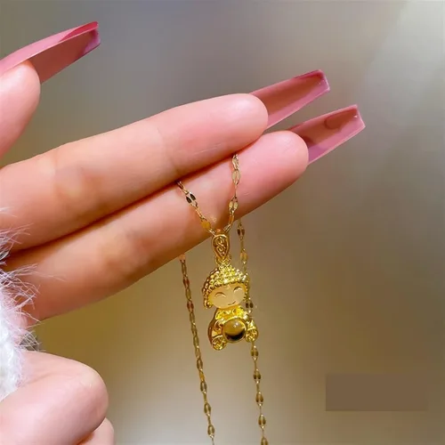 Vista 3 de AHAFEI Exquisite Fashion Smiling Face Necklace Personality Projection Buddha Jewelry Elegant Lady Lucky Safe Wealth Pendant Accessories 1Pcs