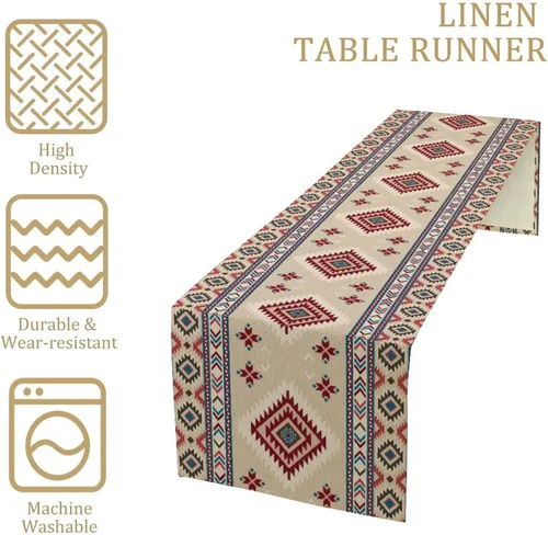 Vista 19 de Camino de mesa étnico del suroeste, navajo tribal nativo americano, bohemio, patrón geométrico azteca, camino de mesa para cocina, mesa de comedor