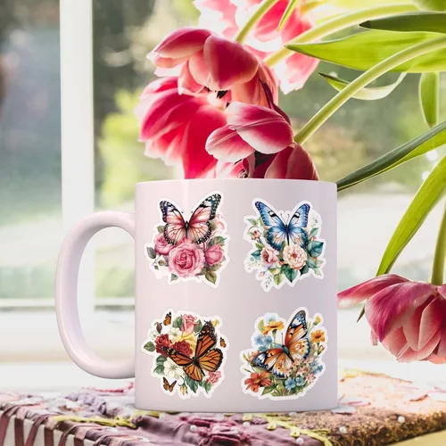 Vista 7 de Whaline 1000 calcomanías de flores de mariposa, rollo floral de primavera, 16 diseños, acuarela, autoadhesivas, calcomanías decorativas para sobres