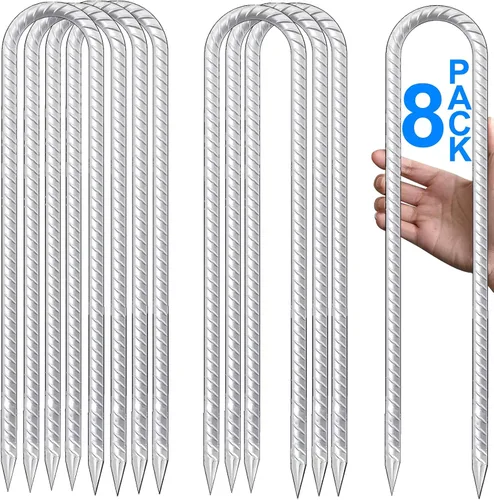 Vista 8 de Estacas de viento para trampolines de 12 pulgadas, estacas de refuerzo en forma de U, resistentes, anclaje de seguridad para suelo de acero