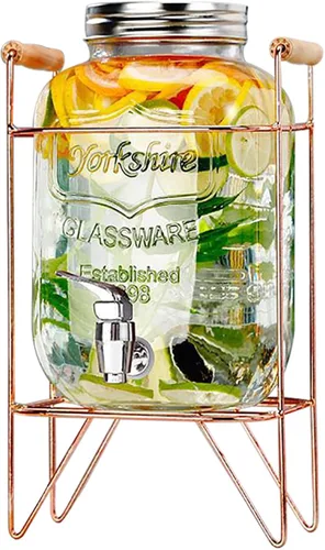 Vista 8 de Dispensador de bebidas de vidrio con espita sin fugas, dispensador de agua, contenedor de jugo para el hogar, dispensador de bebidas frías perfecto