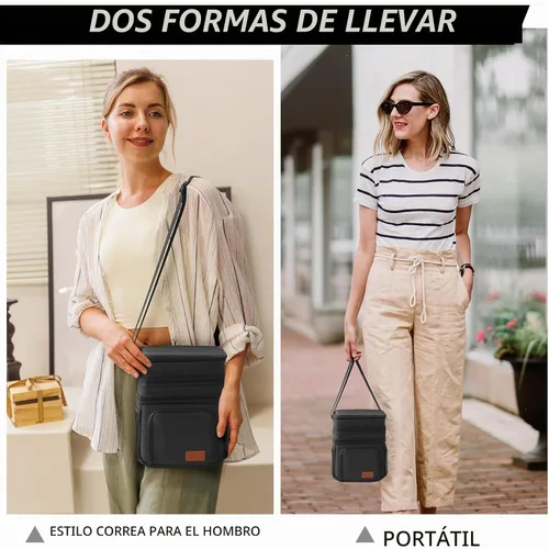 Vista 6 de ZRSUN Lonchera térmica para mujeres y hombres, lonchera reutilizable de 3 capas para mujer, lonchera expandible reutilizable resistente al agua