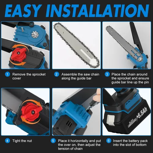 Vista 3 de Mini motosierra, motosierra eléctrica portátil 2 en 1 de 8 y 6 pulgadas, inalámbrica, pequeña motosierra de mano para ramas de árbol, patio, hogar