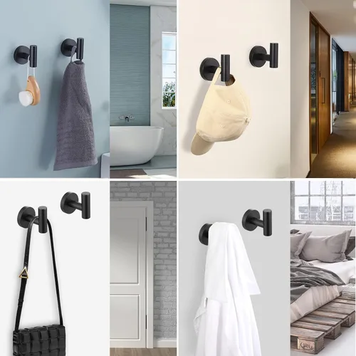 Vista 7 de KES Gancho para toallas de baño, gancho para bata, ducha, cocina, ganchos para colgar en la pared, montaje en pared, acero inoxidable SUS 304, negro