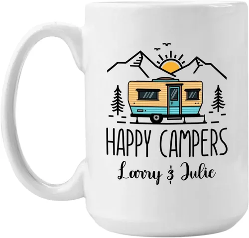 Vista 9 de Taza personalizada de fogata – 11 oz y 15 onzas, nombre personalizado, diseños de aventura y montaña, perfecta para campistas y viajeros