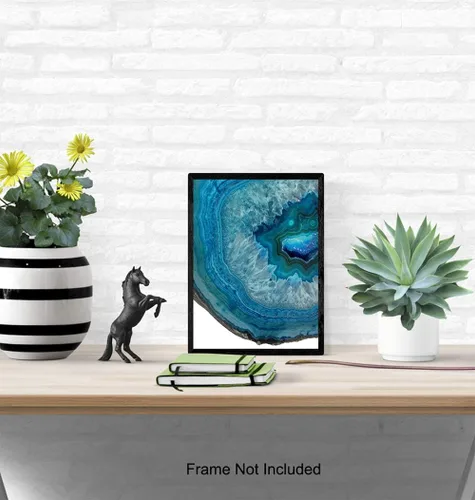 Vista 4 de Impresión artística de pared con piedras preciosas de ágata azul, foto sin marco de 8 x 10 pulgadas, es un gran regalo para coleccionistas de geoda