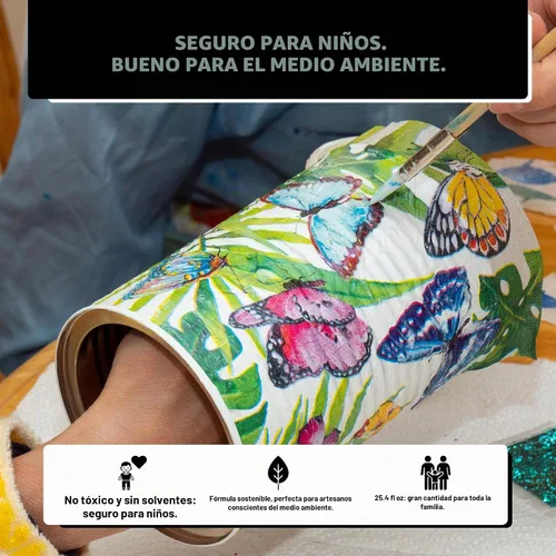 Vista 6 de Decoupage - Pegamento de 25,36 onzas líquidas, transparente, ideal para técnica de servilleta, papel decoupage y collages, pegamento y sellador