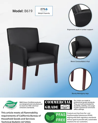 Vista 6 de Boss Office Products Silla de invitados Box Arm con acabado de caoba en negro, 250