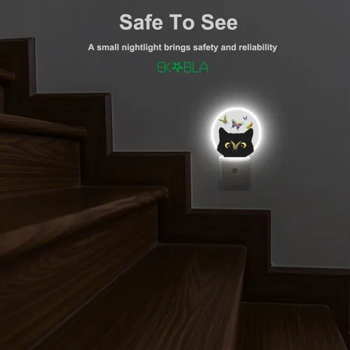 Vista 5 de EKOBLA Luces nocturnas con forma de gato y mariposas, enchufables a la pared, mariposa en la nariz del gato, lindas luces nocturnas enchufables